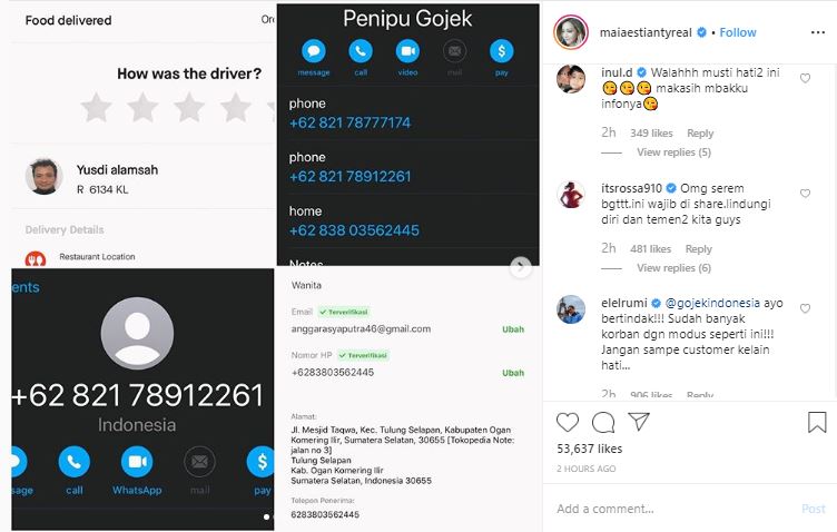 Postingannya Maia Estianty tentang pengalamannya ditipu oleh oknum driver ojek online, menarik banyak komentar dari rekan-rekannya dan juga penyanyi jebolan Indonesian Idol lainnya.