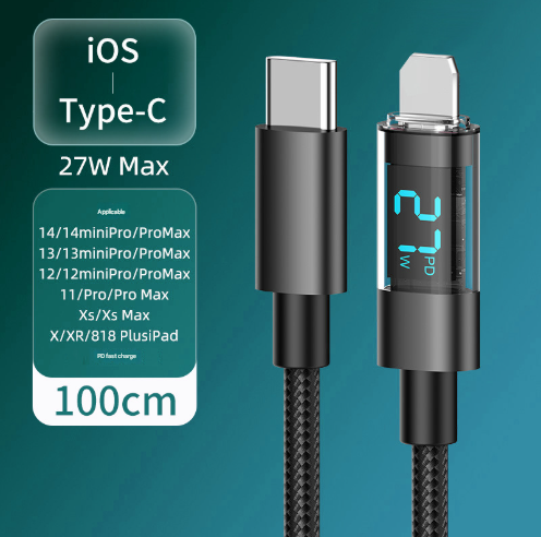 1m IOS To Type-C 4-Pack 100W Fast Charging Data Cable with Digital Display