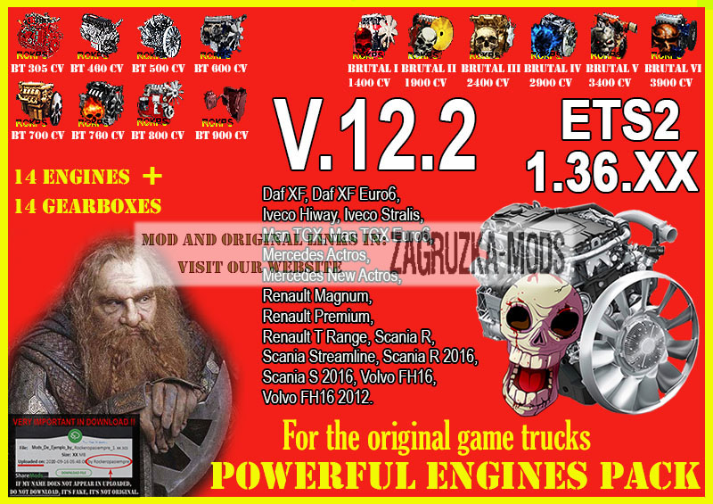 Pack Powerful engines + gearboxes V.12.2 for ETS2 1.36.XX