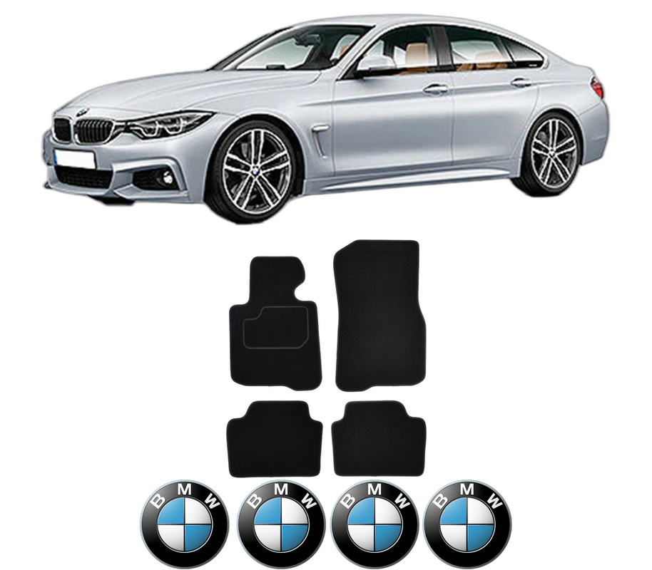 Set Covorase Presuri BMW Seria 4 Gran Coupe (F36) din 2014-2021, Auto, Material Textil Mocheta, 4 Stickere auto cu BMW