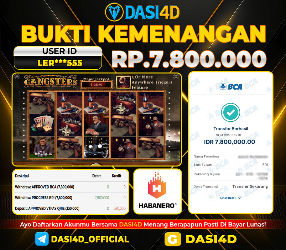 BUKTI KEMENANGAN 30 JULI 2025 DI GANGSTERS RP 7.800.000