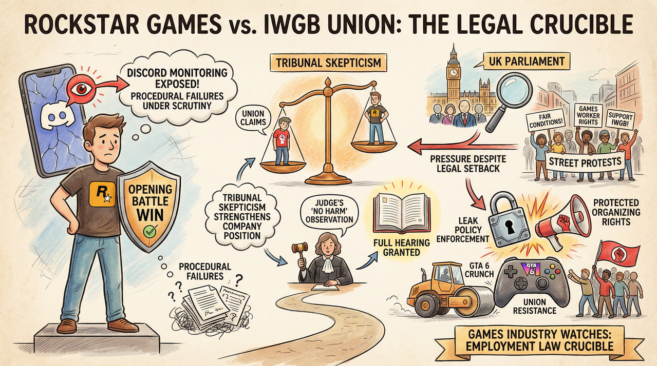 Courtroom gavel striking representing Rockstar employment tribunal ruling