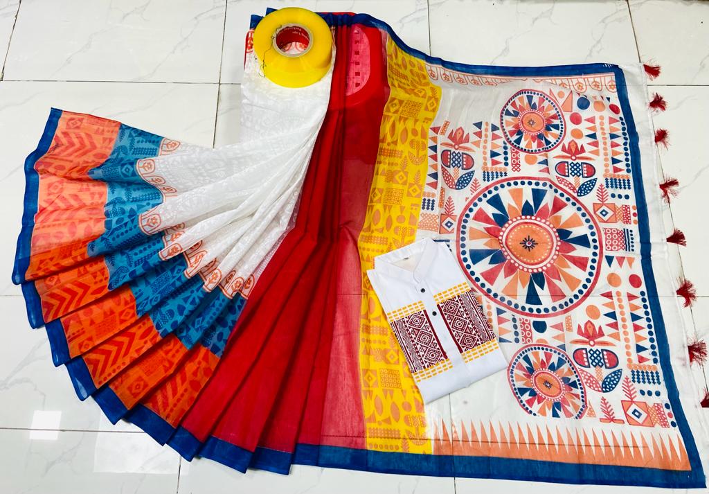 Half Silk Sharee and Cotton Panjabi Couple Set