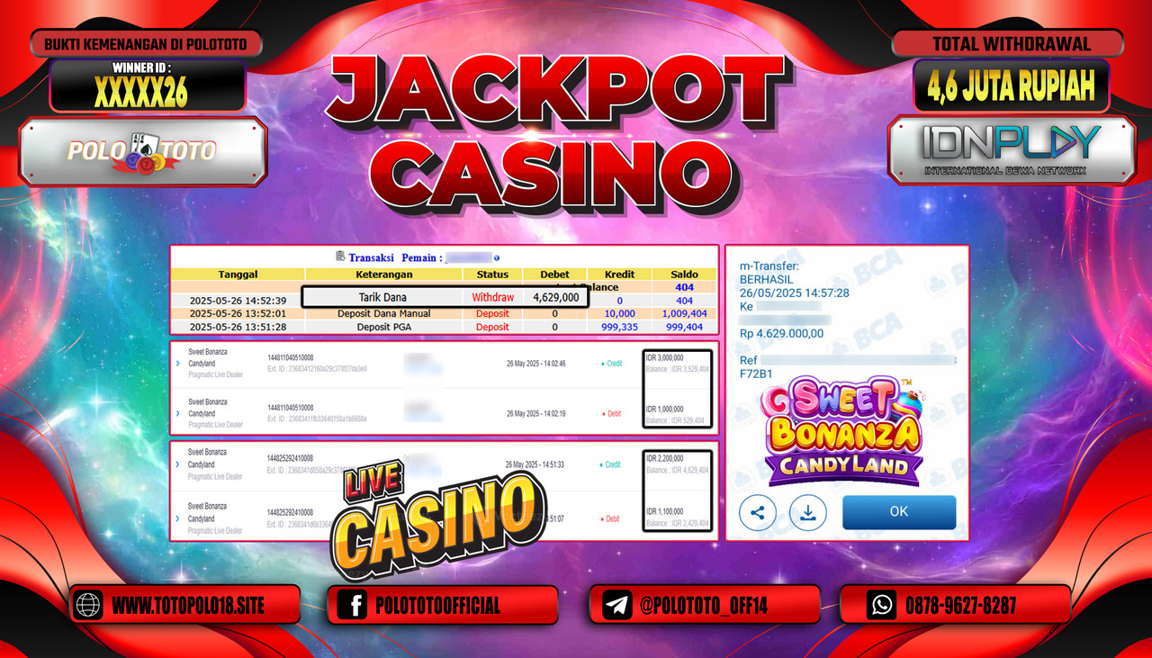 POLOTOTO JACKPOT CASINO SWEET BONANZA CANDYLAND Rp.4.629.000,-