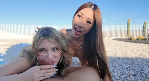 Tinayoshile & Melody Marks Share A Cock Outdoors