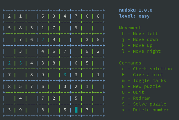 Nudoku | ncurses based sudoku game