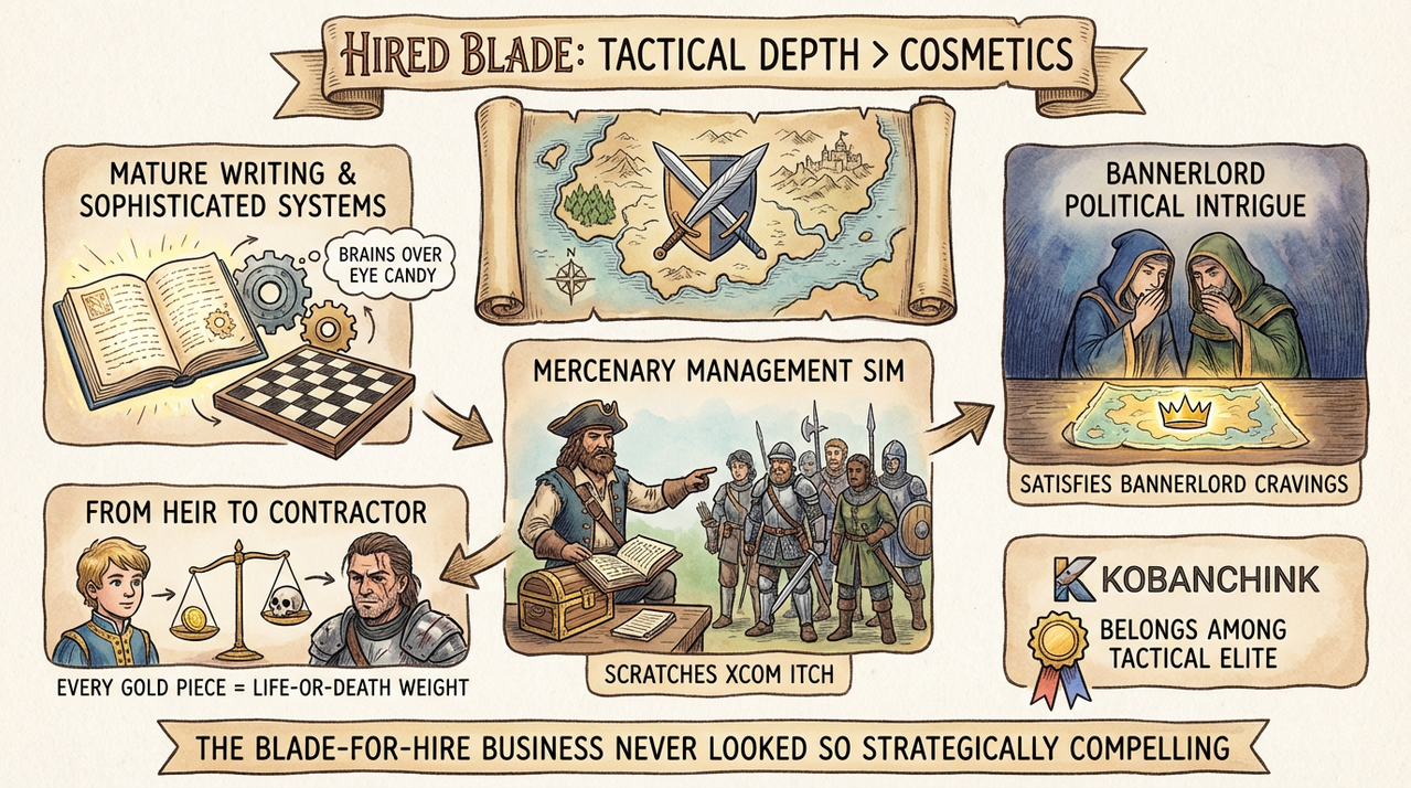 Hired Blade: Kobanchink's Turn-Based Mercenary RPG Masterclass Revealed 1 Medieval war council planning tactics around strategic map