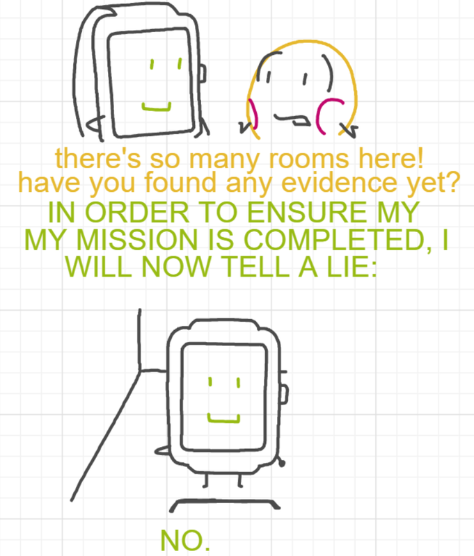 A panel from A Murder On The, episode six of the Board Boards object show by Furretwalk/WalkingFurret.