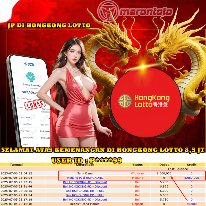 Bukti Kemenangan Member Marontoto Sebesar 8,500,000 JuTa