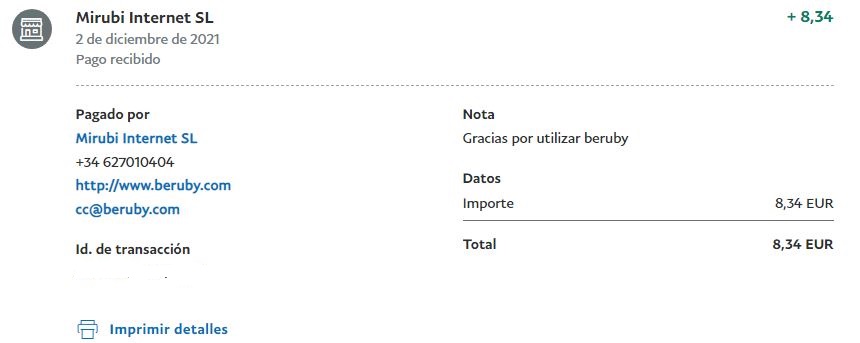 89º Pago de Beruby de 8.34 Euros Beruby89-Pago021221