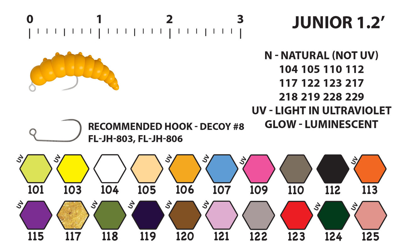 FreshLures Soft Maggot Lures Silicone Bait Larva UV Area Trout Junior 1.2 inch Monocolors