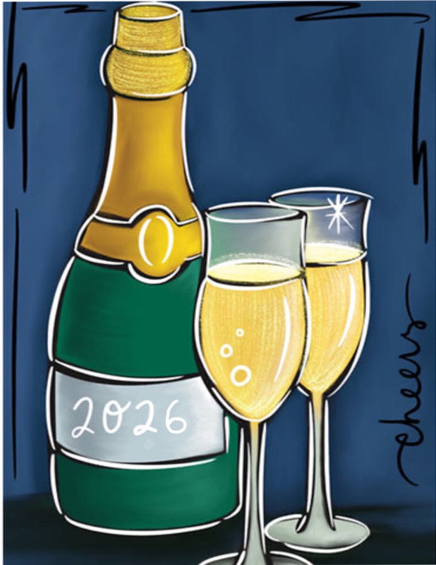 Dec 30th 1p Champagne cheers 9x12 black canvas (can paint black beforehand) and white sharpie or whi