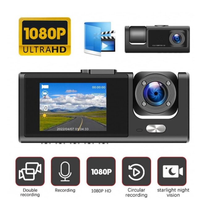 Cámara de automóvil HD 1080P con lente dual y WiFi.