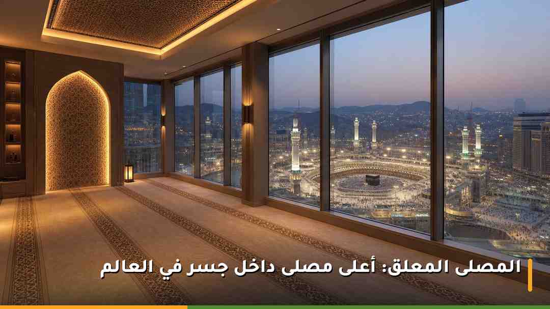 المصلى المعلق داخل الجسر الرابط بين برجي فندق العنوان جبل عمر مكة بإطلالة على الحرم