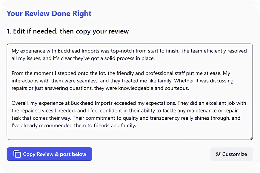 Local search optimized review writing example