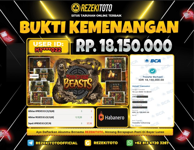 BUKTI KEMENANGAN 13 JULI 2025 FOUR DIVINE BEASTS 18 JUTA 