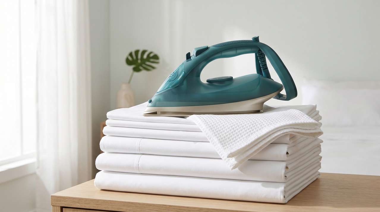 Plancha Oster AeroGlide Max S7800 en un entorno moderno de lavandería