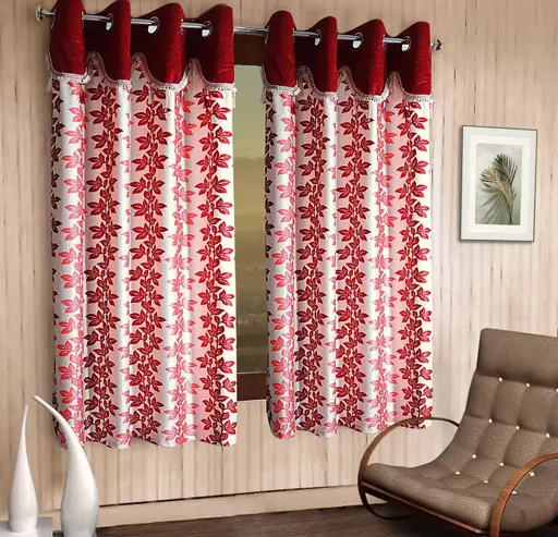 Fancy Curtain Polyester 5ft Window Pack of 2 -Maroon (R703)
