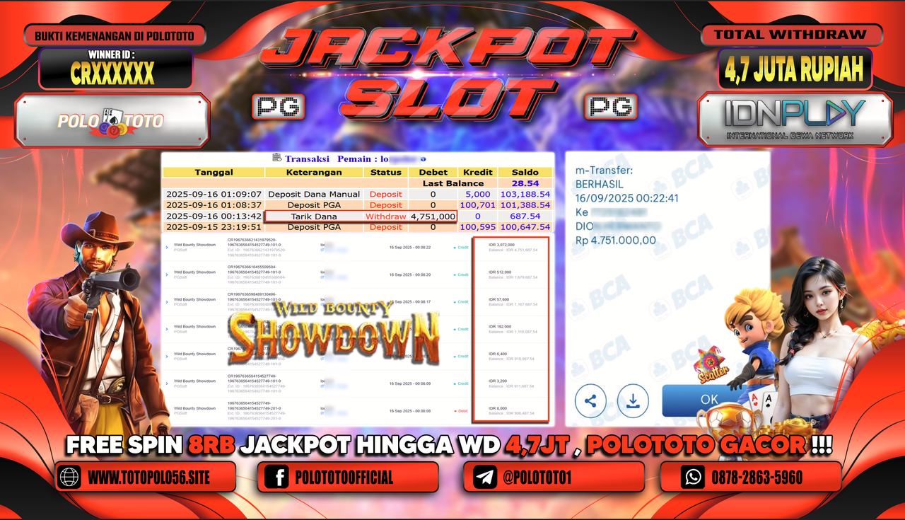 POLOTOTO JACKPOT SLOT WILD BOUNTY SHOWDOWN Rp.4.751.000,-
