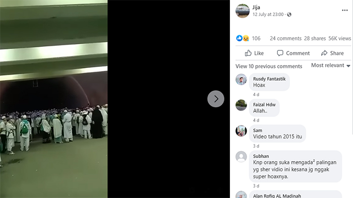 Terowongan Mina mati lampu pada Minggu (10/7/2022).