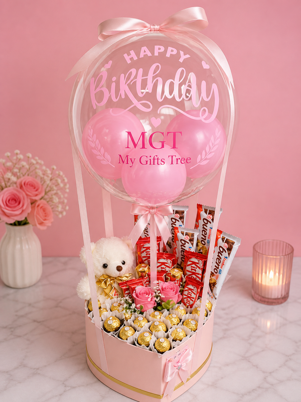 Pastle Birthday Arrengment With Balloon  Image