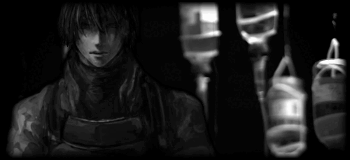 Caim amidst a series of blood bags. Caim amidst a series of blood bags.