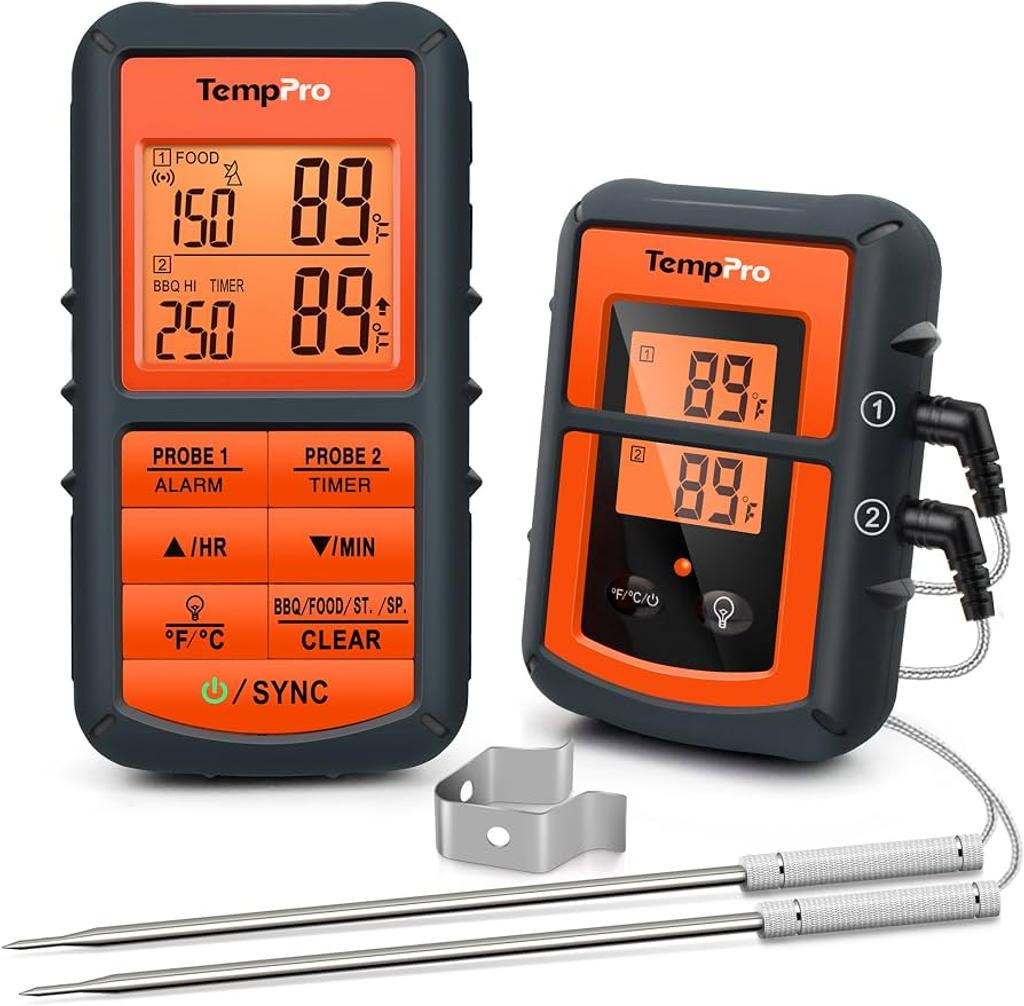 TempPro TP08 wireless meat thermometer with remote receiver