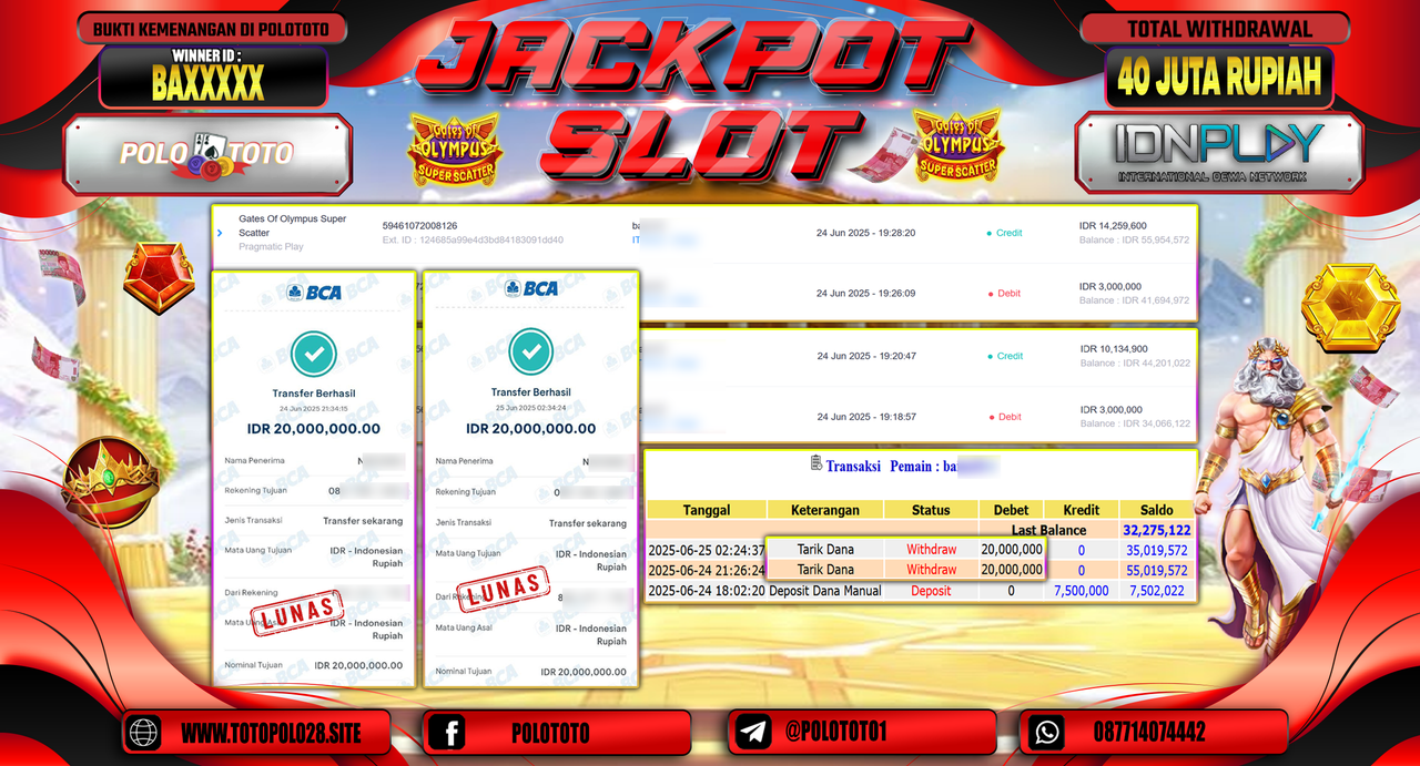 POLOTOTO JACKPOT SLOT GATES OF OLYMPUS SUPER SCATTER Rp.40.000.000,-