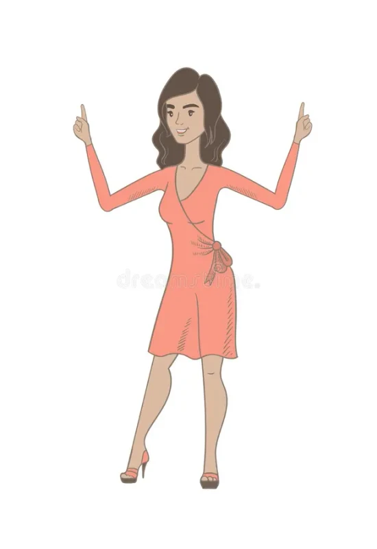 young hispanic woman standing raised arms successful up full length celebrating up vector sketch 970