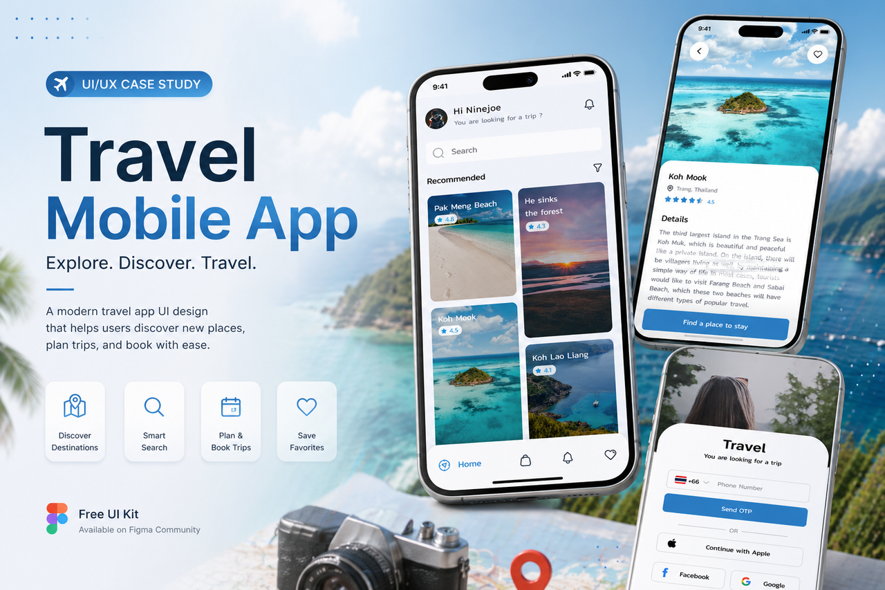 Travel Mobile App – UX/UI Design | Free UI Kit