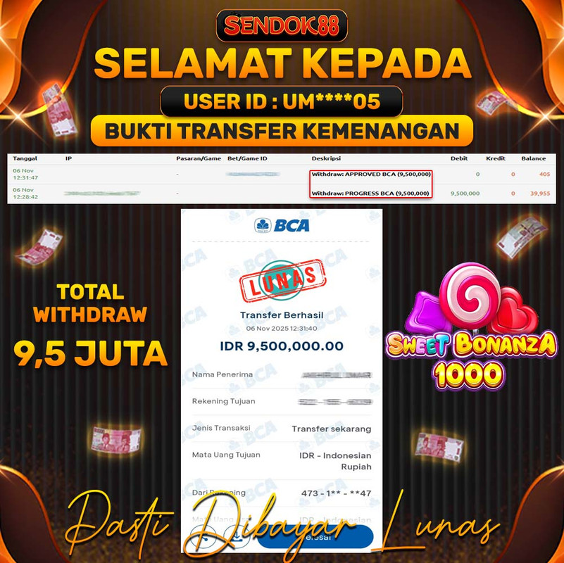 SENDOK88 JEPE! SWEET BONANZA 1000 Rp 9.500.000,- LUNAS!