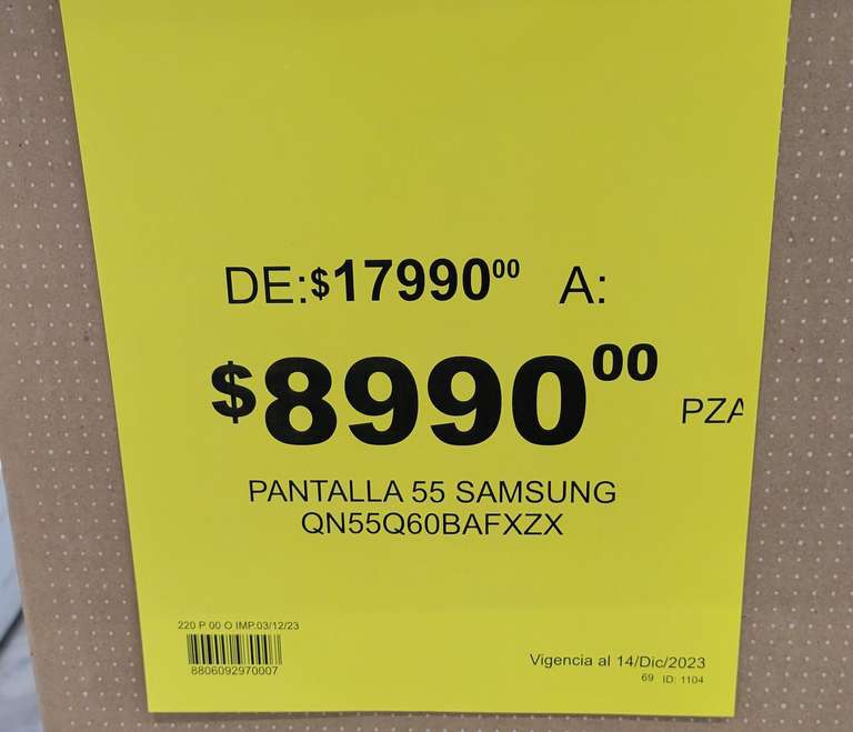 Soriana el paseo en SLP: Pantalla samsung QN55Q60B, QLED de 55 modelo 2022 