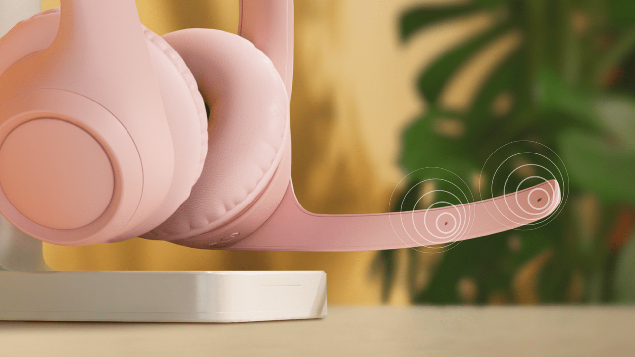 Ilustración mostrando los micrófonos duales con supresión de ruido del Logitech Zone 300.