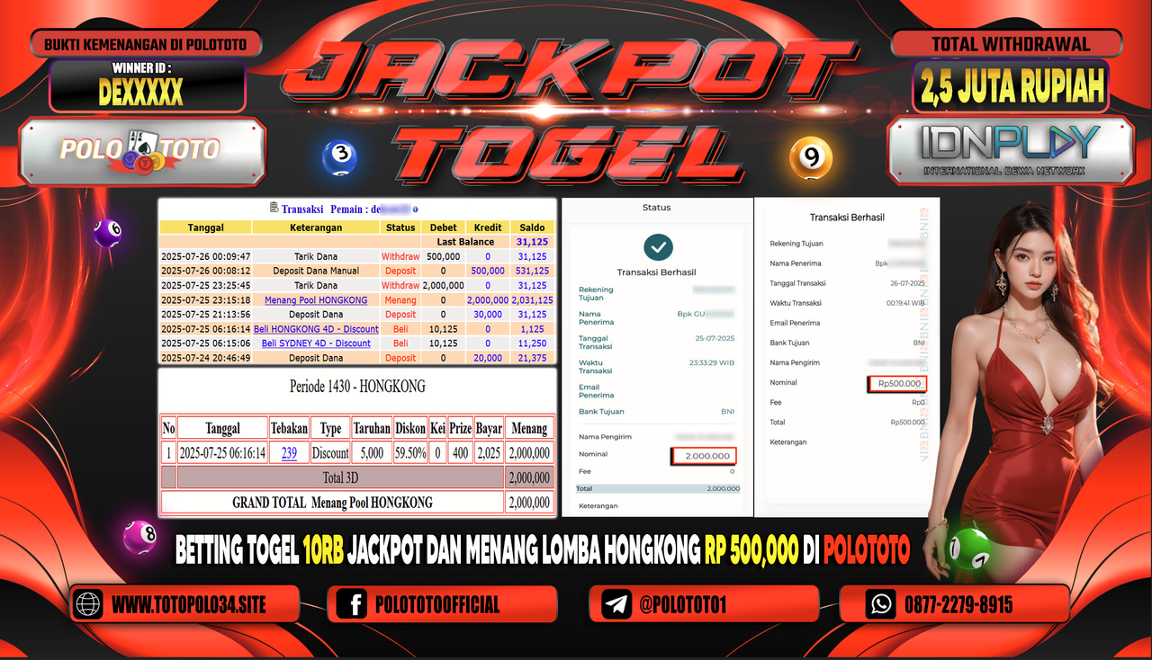 POLOTOTO JACKPOT TOGEL HONGKONG LOTTO Rp.2.500.000,- LUNAS