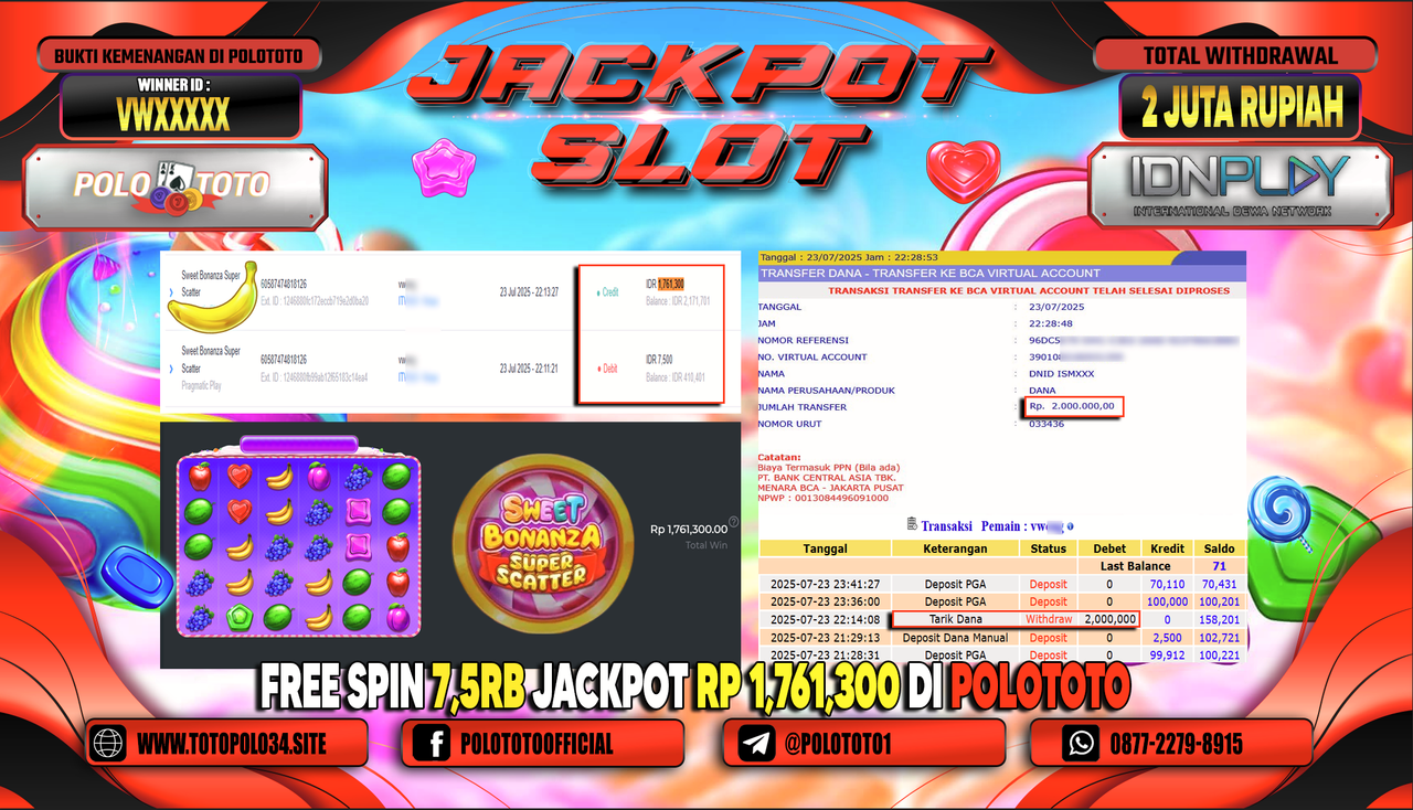 POLOTOTO JACKPOT SLOT SWEET BONANZA SUPER SCATTER Rp.2.000.000,-