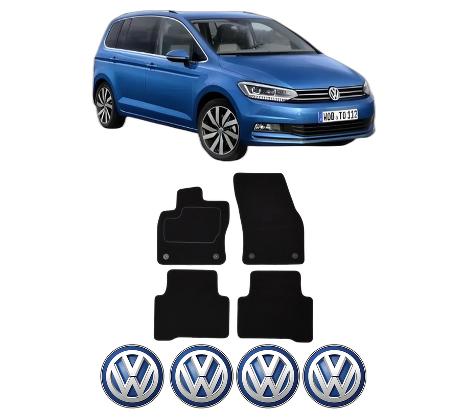 Set Covorase Presuri Volkswagen TOURAN (5T1) din 2015-2022, Auto, Material Textil Mocheta, 4 Stickere auto cu Volkswagen