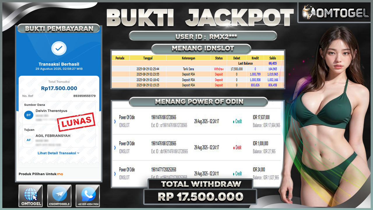 OMTOGEL JACKPOT IDNSLOT POWER OF ODIN 17 JUTA DI BAYAR LUNAS ,-