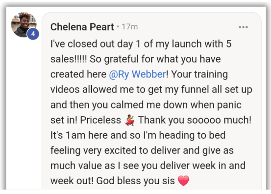 Student testimonial - five course sales on launch day