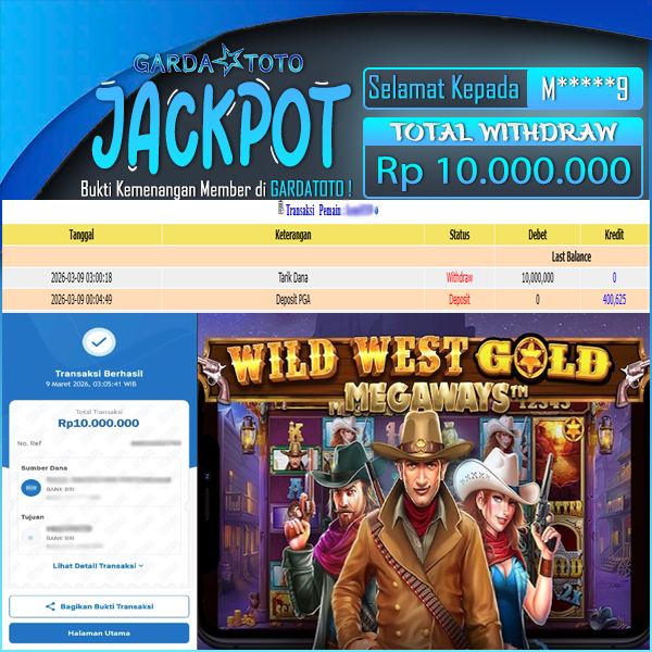 JACKPOT DI PERMAINAN SLOT WILD WEST GOLD WD Rp10.000.000,- DIBAYAR LUNAS GARDATOTO MANTAP!