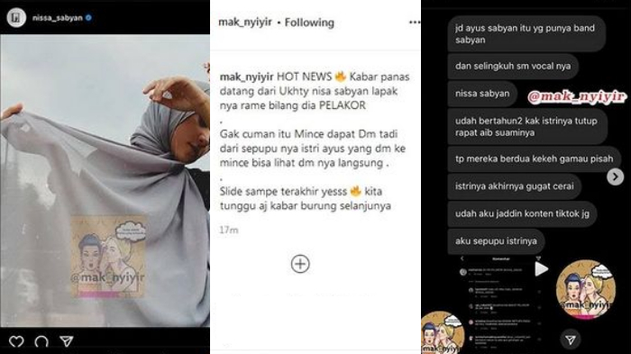 Unggahan akun gosip @mak_nyiyir soal rumor Nissa Sabyan pelakor.