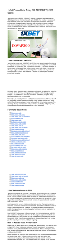 Promo Code for 1x Bet Registration 1X200GIFT 130 Bonus