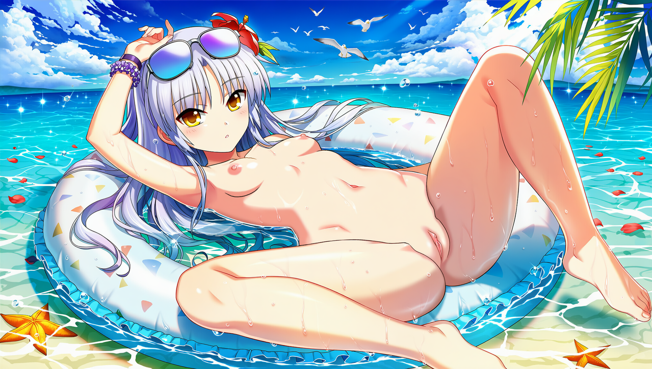 1girl breasts nipples looking at viewer outdoors eyewear on head swim ring s 2024236516
