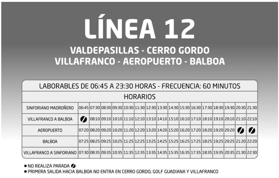 Información Línea 12 - Autobús Aeropuerto Badajoz - Extremadura sin coche: Rutas en transporte público - Foro Extremadura