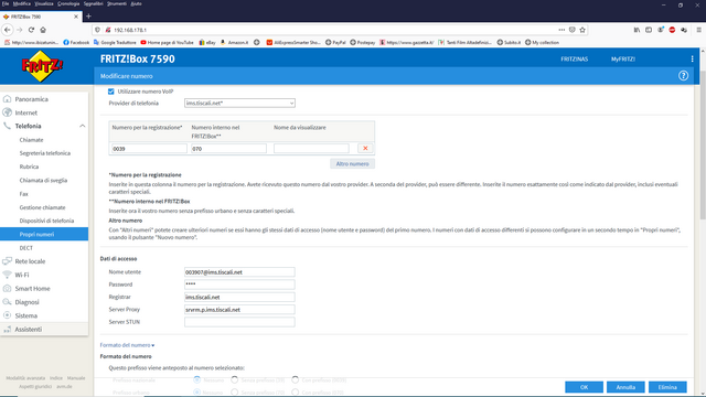 problema  VOIP tiscali fritz 7590 Immagine