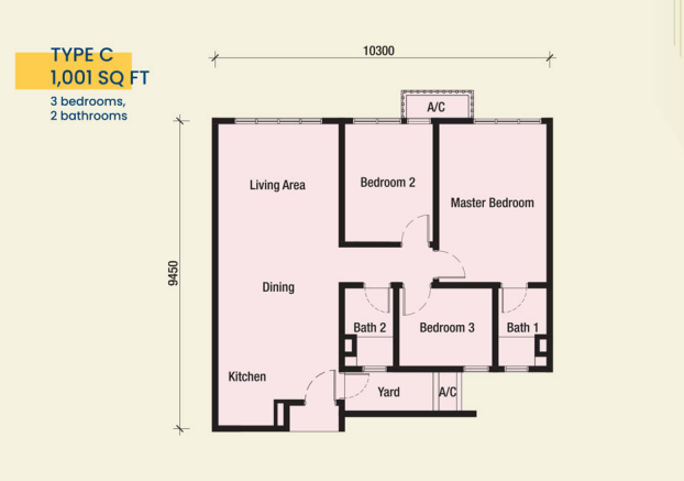 2Rio Residence Type C floor plan in Bandar Puteri Puchong, Selangor