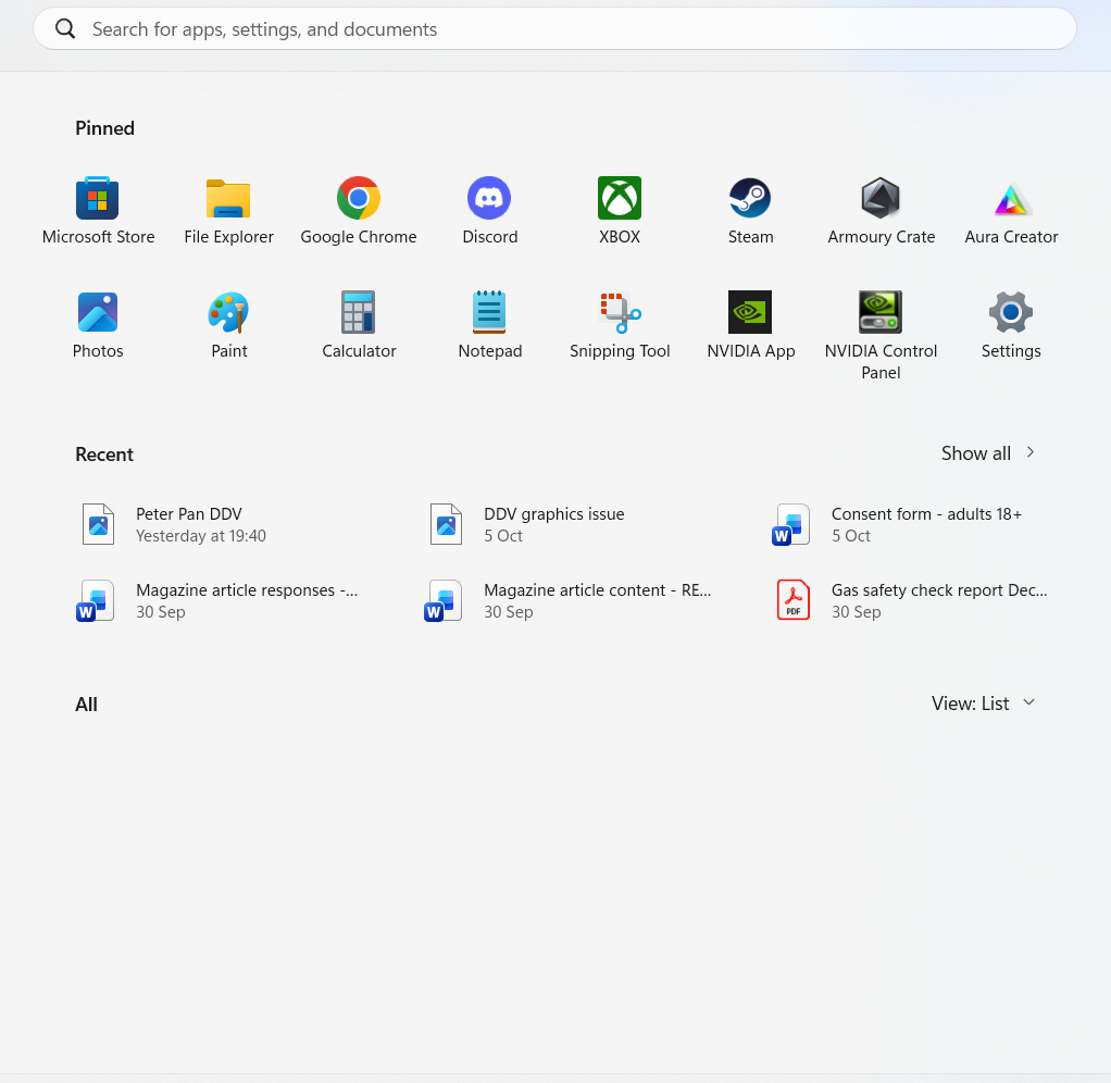 Start menu items missing