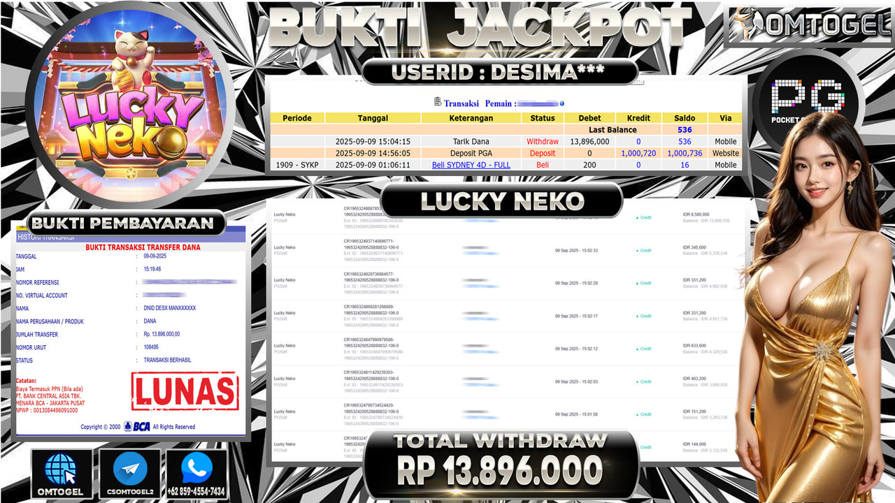 OMTOGEL JACKPOT PGSOFT LUCKY NEKO 13 JUTA DI BAYAR LUNAS ,-