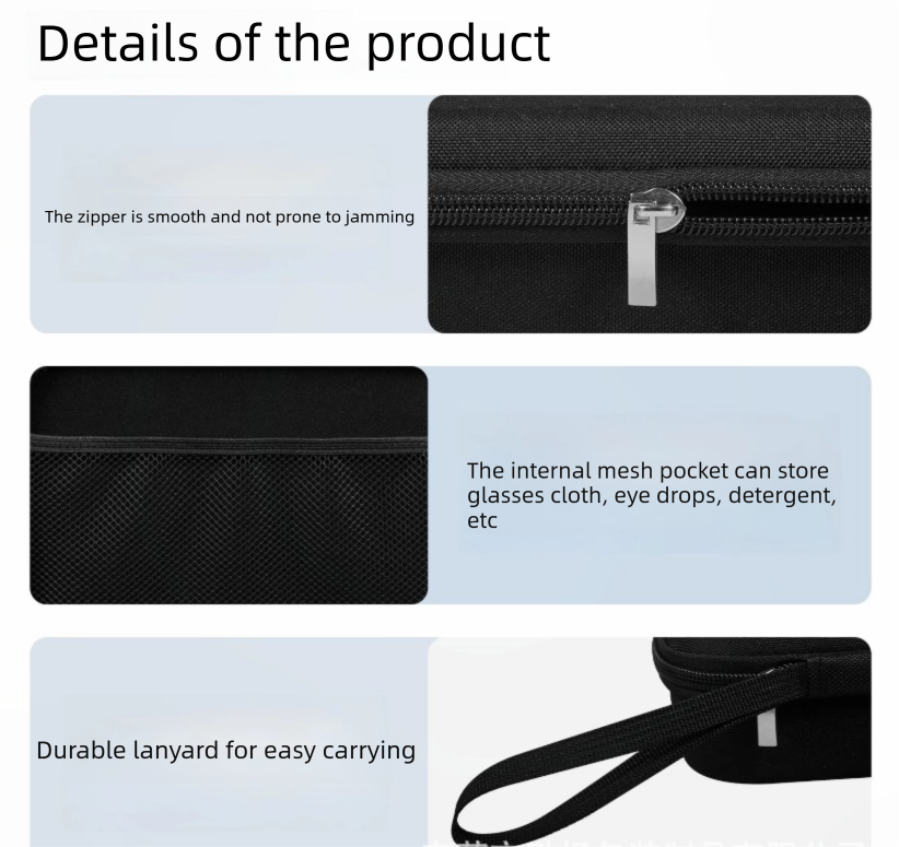 Portable 4-Slot Sunglasses Organiser Case Hard Shell EVA Storage Box Travel Holder with Mesh Pocket 22cm Black