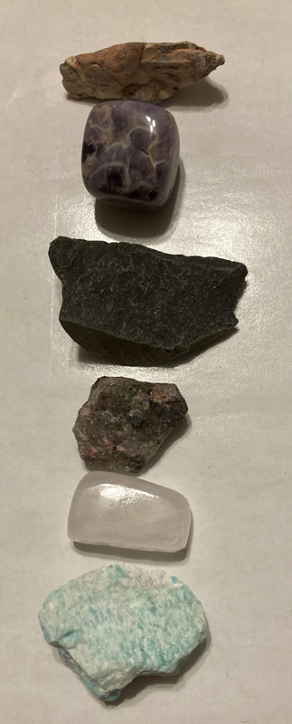 Raw Leopard Jasper, Raw Black star Moonstone, Raw Rhodonite, Tumbled Chevron Amethyst, Raw Amazonite, Tumbled Pink Calcite, mystery gift, 15ml Manifestation Oil, information sheet