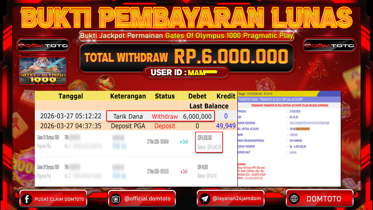 JACKPOT SLOT Gates Of Olympus 1000 Pragmatic Play 27 MARET 2026
